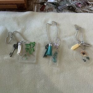 Set of 3 handmade rearview mirror hangars.  Chain is 10”